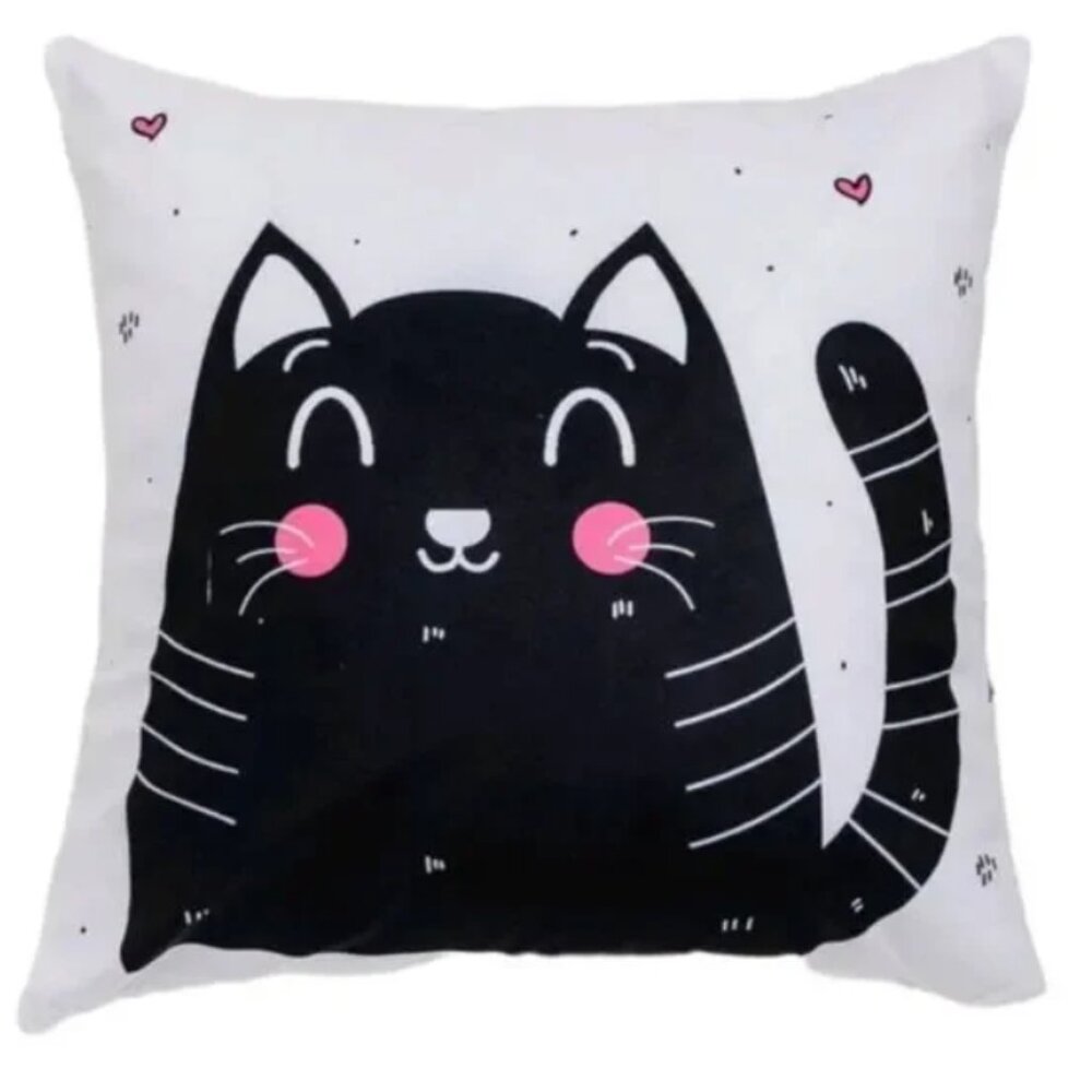 vintage Black Kitty Cartoon Cat Design Pattern Zippered Accent Pillowcase